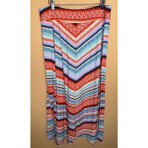 GNW large maxi skirt orange stripe multi color pull on long skirt spring cotton